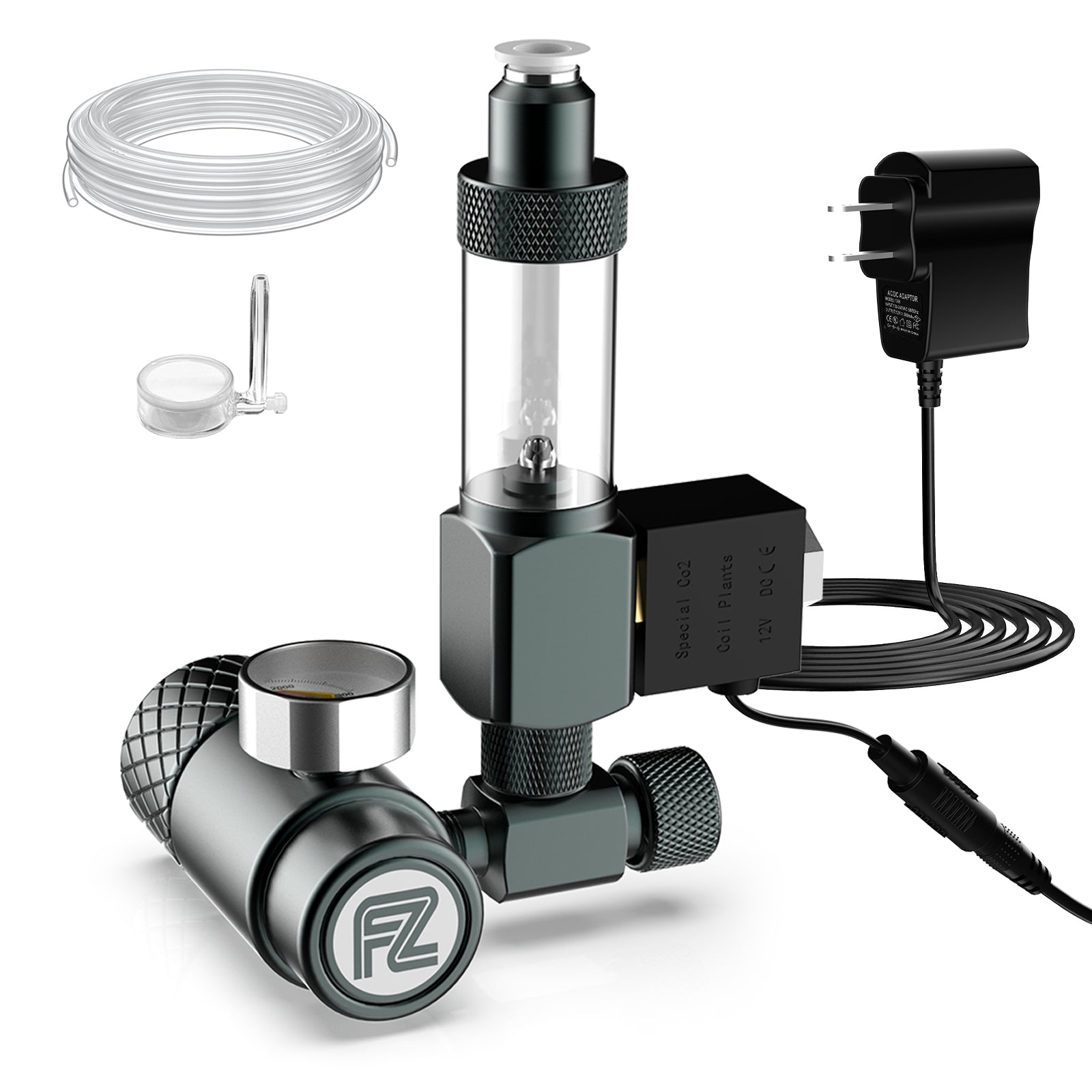 FZONE kompaktes Aquarium-CO2-Druckminderer-Set mit Magnetventil, Blasenzähler und Diffusor