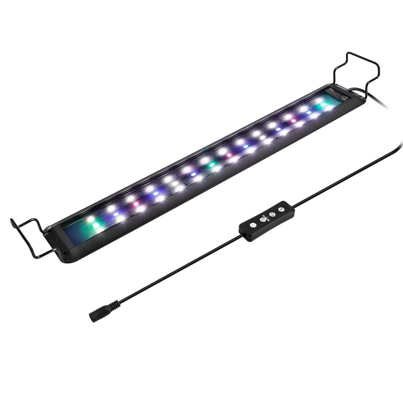 Hygger Advanced Vollspektrum-LED-Aquarienleuchte mit kabelgebundenem Controller über einem bepflanzten Becken